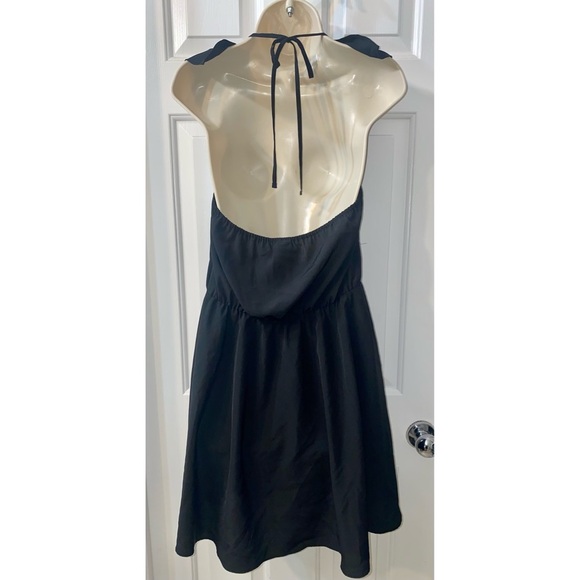 Black V-neck Ruffled Open Back Halter Dress - Picture 2 of 4